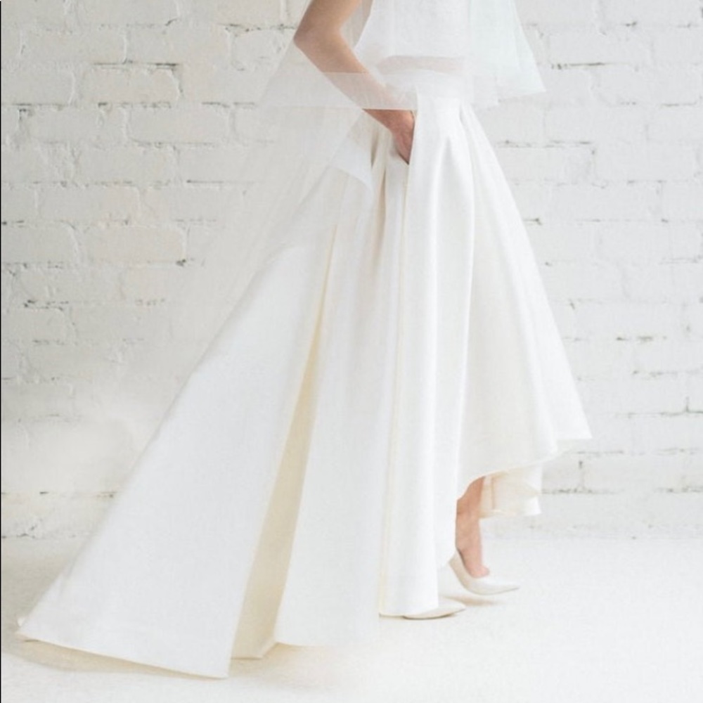 High Low Wedding Skirt with Train and Pockets
